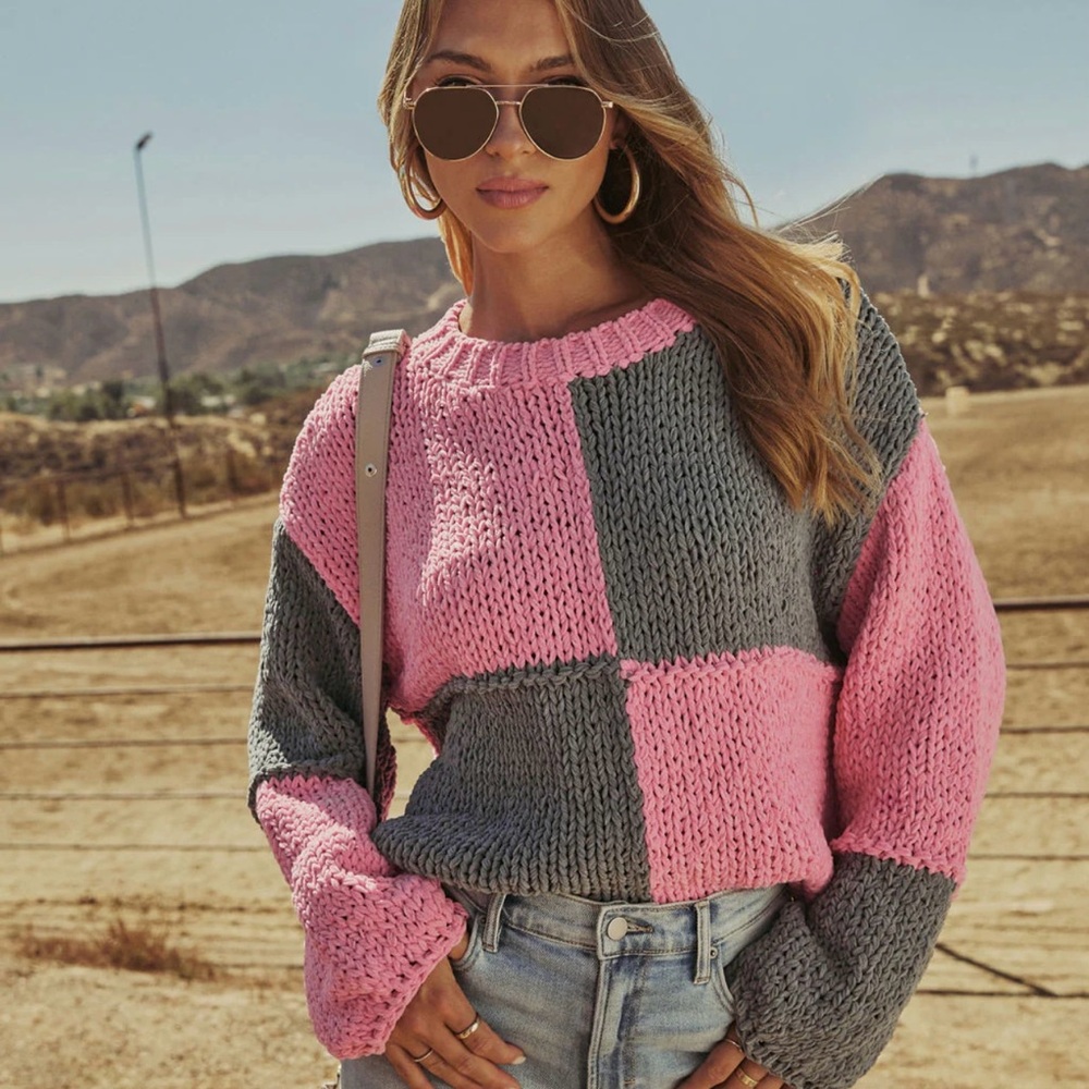 Vici Pink and Gray Block Sweater